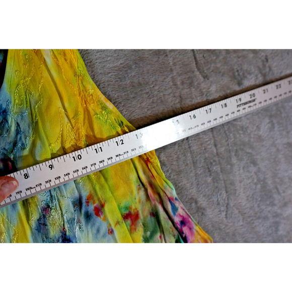 S.R. Fashion Free Size Rayon Sundress Embroidered Tie-Dye Rainbow Swirl Boho Ind - Picture 11 of 13